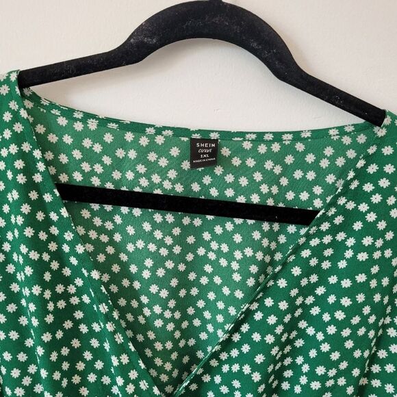 Plus Size 1X Wrap Dress Tiered Midi Green Polkadot Cottage Pastoral Maiden Fairy - Picture 4 of 6